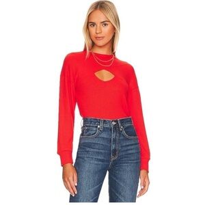 LNA Ribbed Long Sleeve Cutout Sweater Tomato Red Size 2X NWT